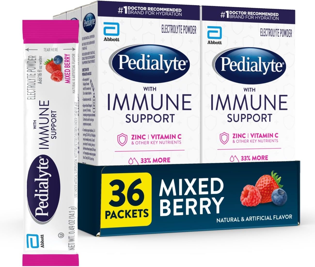 Pedialyte with Immune Support, Electrolyte Drink Powder Variety Pack (Fruit Punch & Mixed Berry) - 24 Powder Packets - görsel 7
