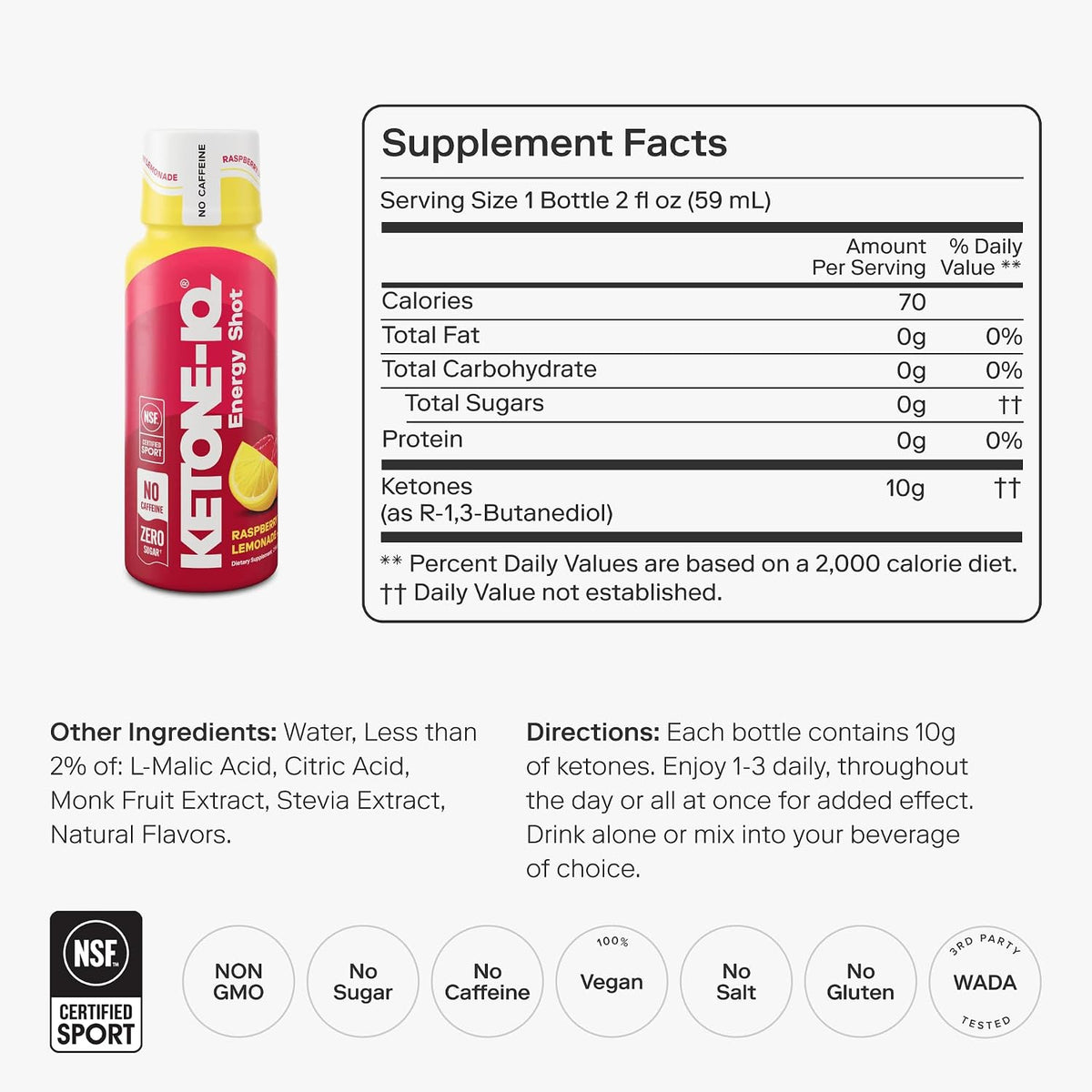 Ketone-IQ No Caffeine Performance Energy Shots, 10g Ketones, 24 Pack (Raspberry Lemonade) – Image 2
