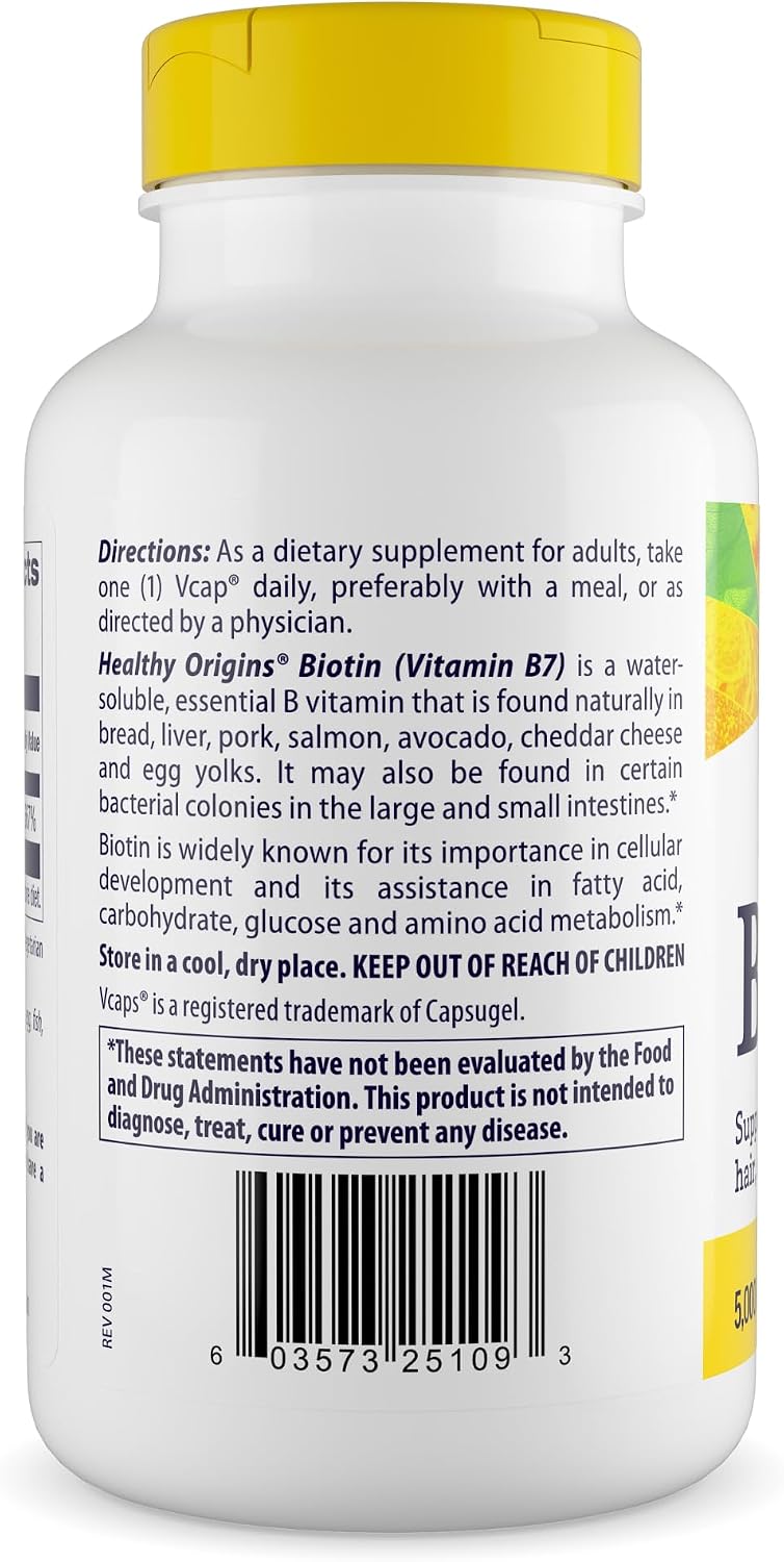 Healthy Origins Biotin 5,000 mcg (5 mg), 360 Vegie Capsules - görsel 3