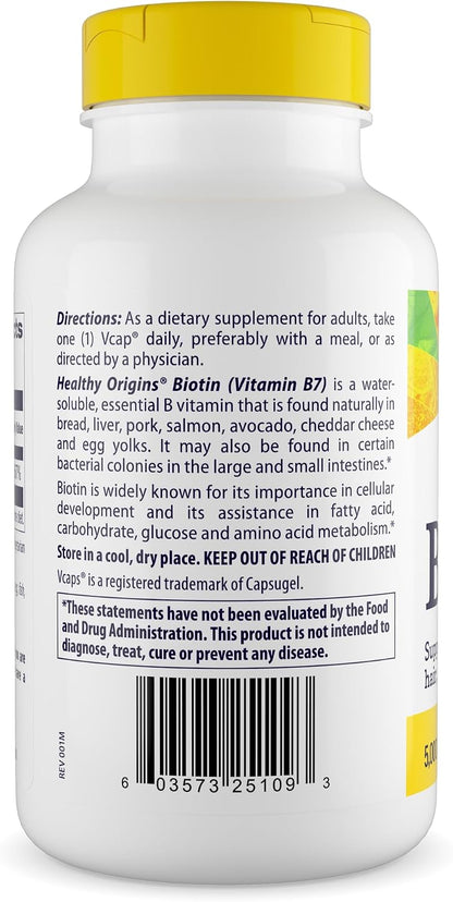 Healthy Origins Biotin 5,000 mcg (5 mg), 360 Vegie Capsules