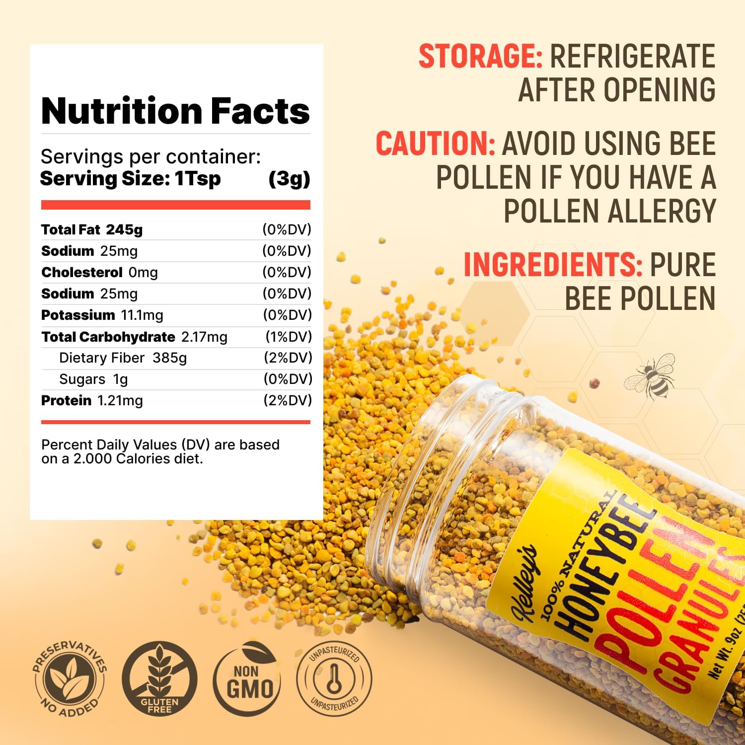 Kelley’s Bee Pollen, 255g – Raw Bee Pollen Granules - görsel 2