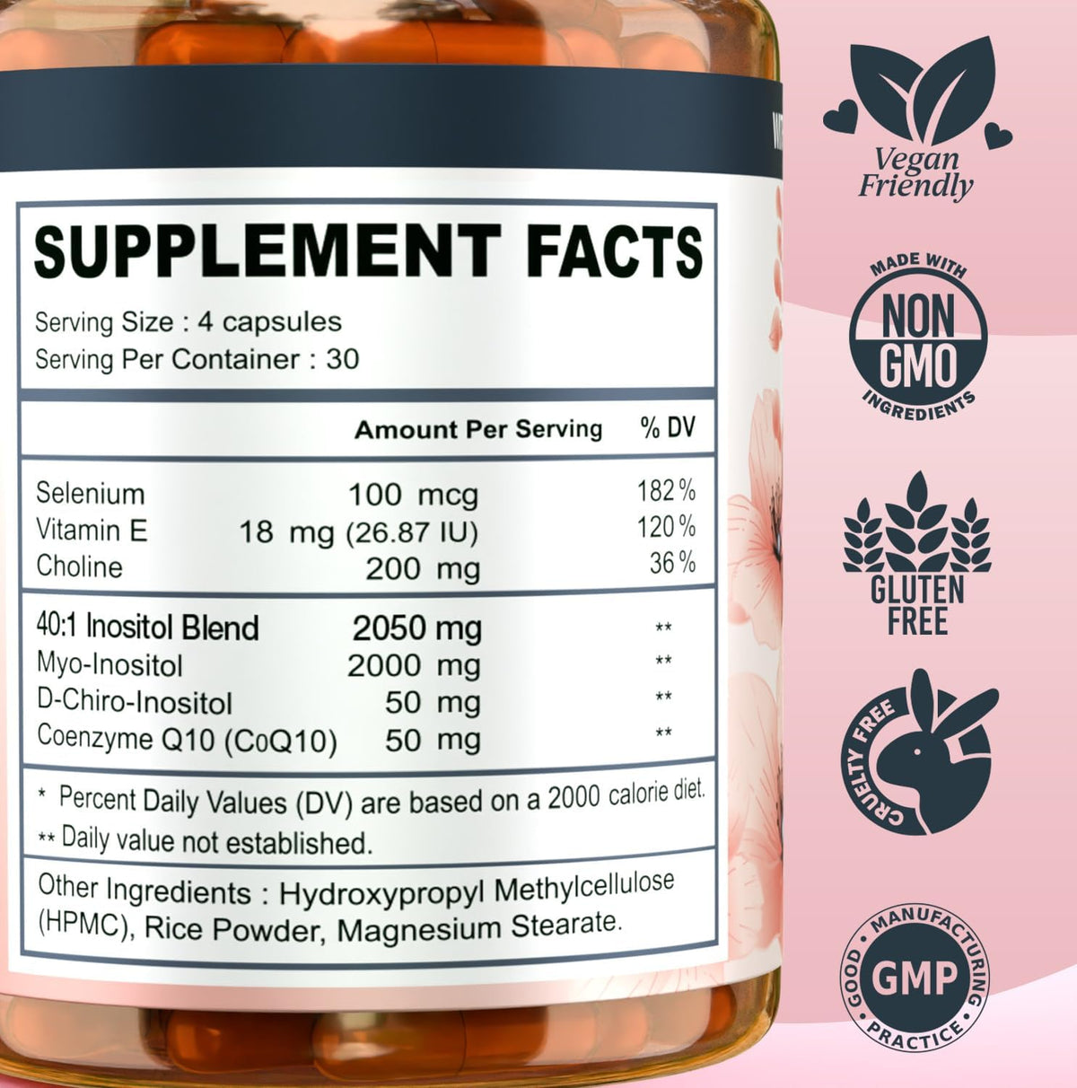 Myo-Inositol & D-Chiro Inositol for Women's – Choline – Essential for cell membrane structure, neurotransmitter – Image 2