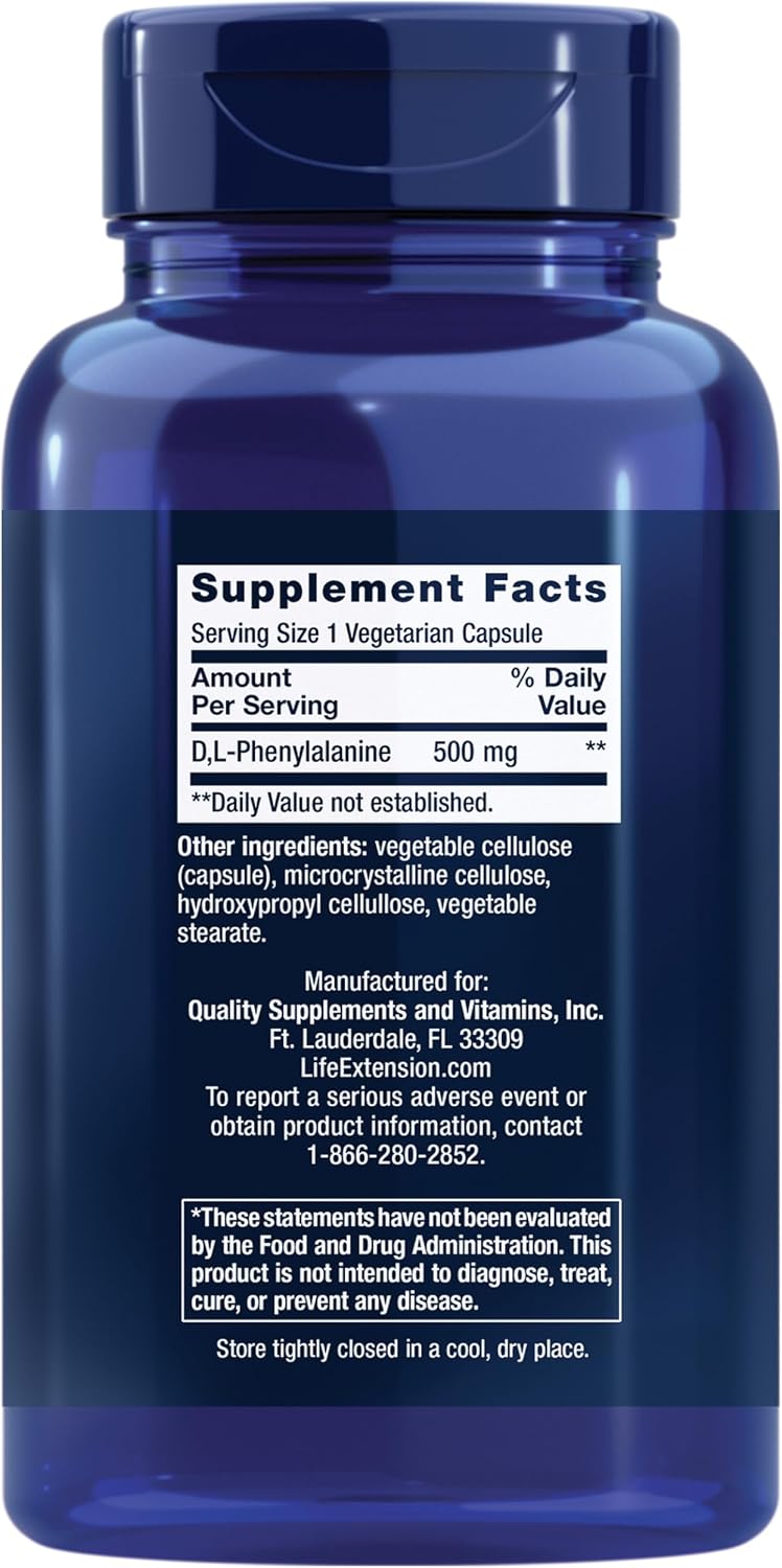 Life Extension D, L-Phenylalanine Capsules, 500 mg - Mood and Neurotransmitter Support - 100 Capsules - görsel 2