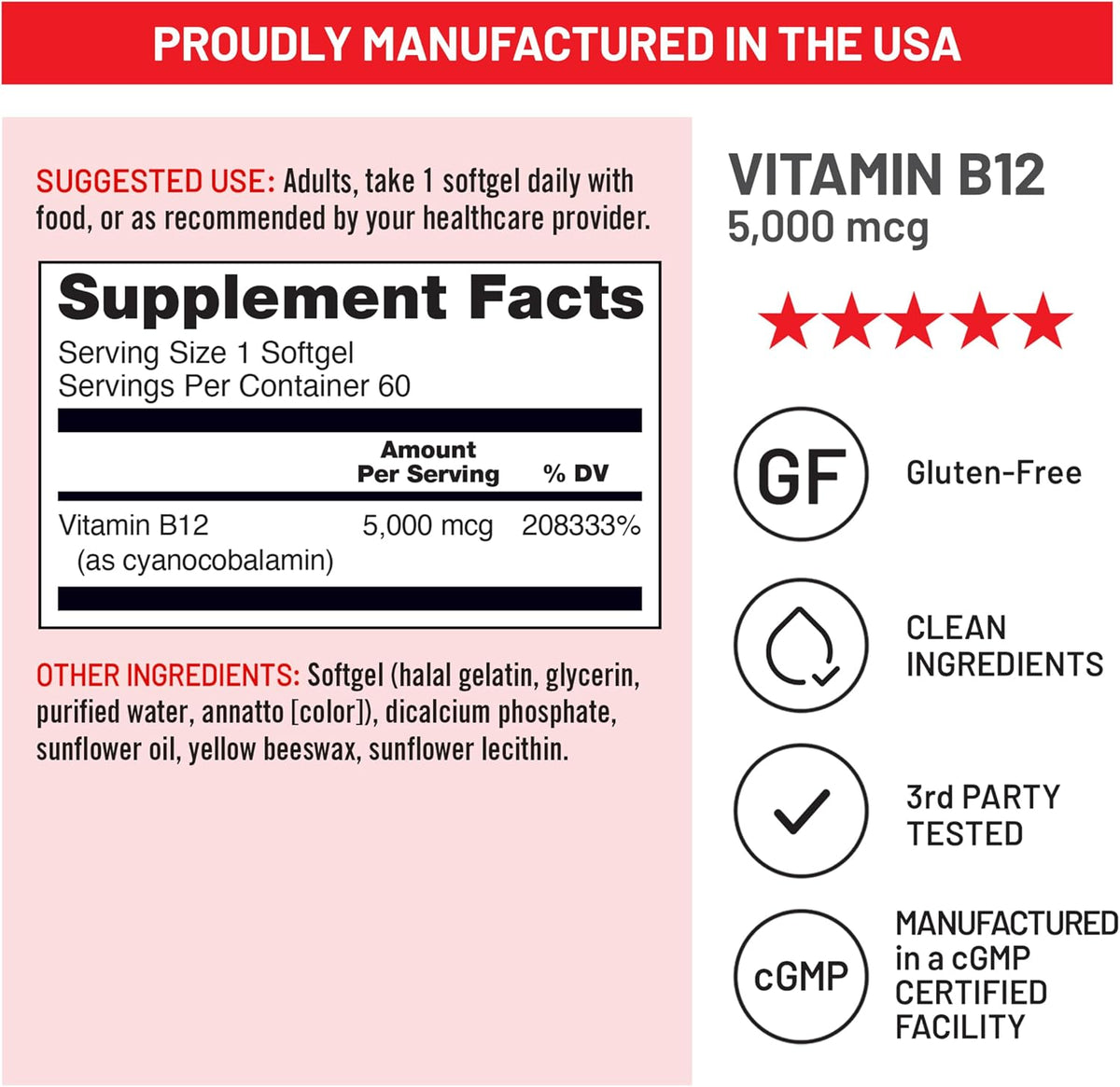 NatureWise Vitamin B12 5000 mcg - Extra – Extra-strength formula for energy, mental clarity, and nerve health – Image 6