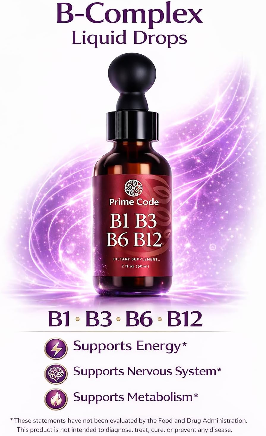 Prime Code Liquid B-Complex Drops with – Purity: Premium supplements avoid artificial colors, preservatives and – Image 3