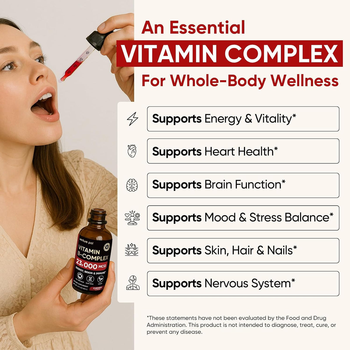 Venture Pal Vitamin B Complex Liquid Drops – – Vitamin B6 (Pyridoxine) – supports amino acid metabolism and – Image 5