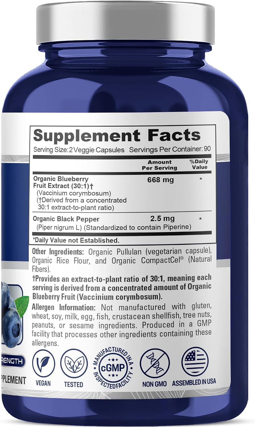 NusaPure Organic Blueberry Capsules, 668 mg, 180 Vegan Capsules - görsel 2