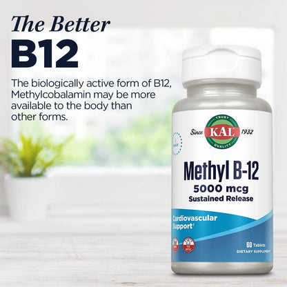 KAL Vitamin B12 Methylcobalamin 5000mcg – Fast Dissolve ActivMelts, Natural Raspberry Flavour, 90 Micro Tabs