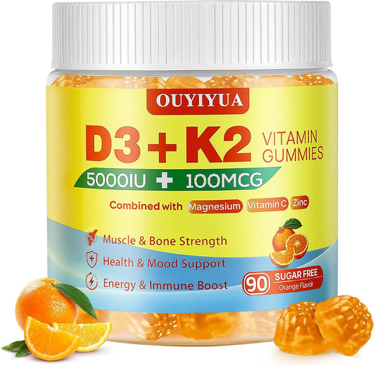 OUYIYUA Vitamin D3 K2 Gummies - 5000 IU D3 + 100 mcg K2 (MK-7), 90 Count – Image 1