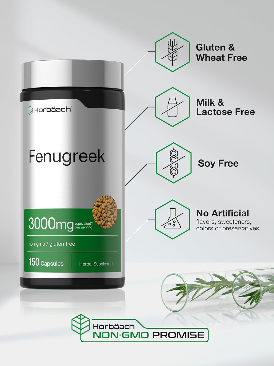 Horbäach Fenugreek Capsules - 150 Count - görsel 5