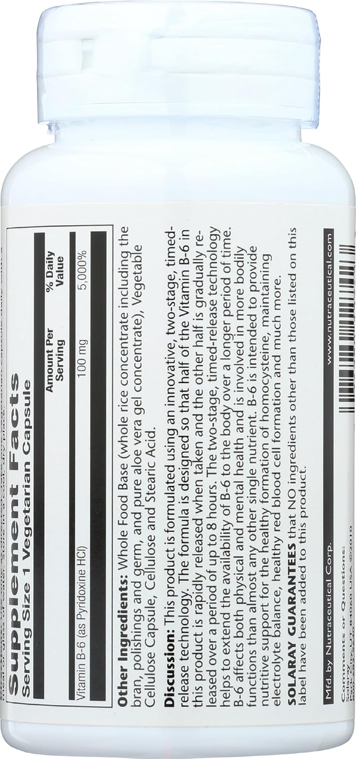 Solaray Vitamin B6 100 mg Timed Release Capsules – Image 2