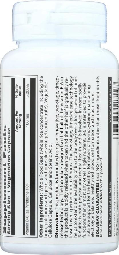 Solaray Vitamin B6 100 mg Timed Release Capsules – Image 2