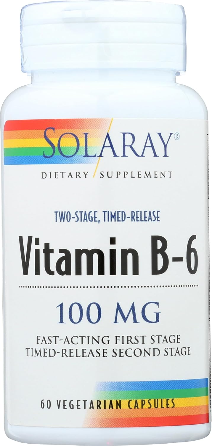 Solaray Vitamin B6 100 mg Timed Release Capsules – Image 1