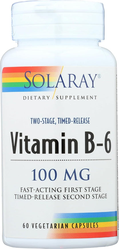 Solaray Vitamin B6 100 mg Timed Release Capsules – Image 1