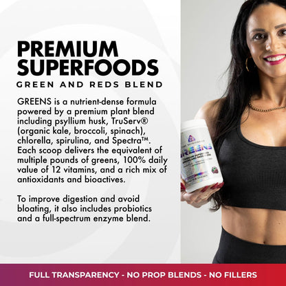 Core Nutritionals Greens | Premium Superfood Reds & Greens Blend | 5 Billion CFU Probiotics, Digestive Enzymes, and Antioxidants | 30 Serves (Grape Candy)