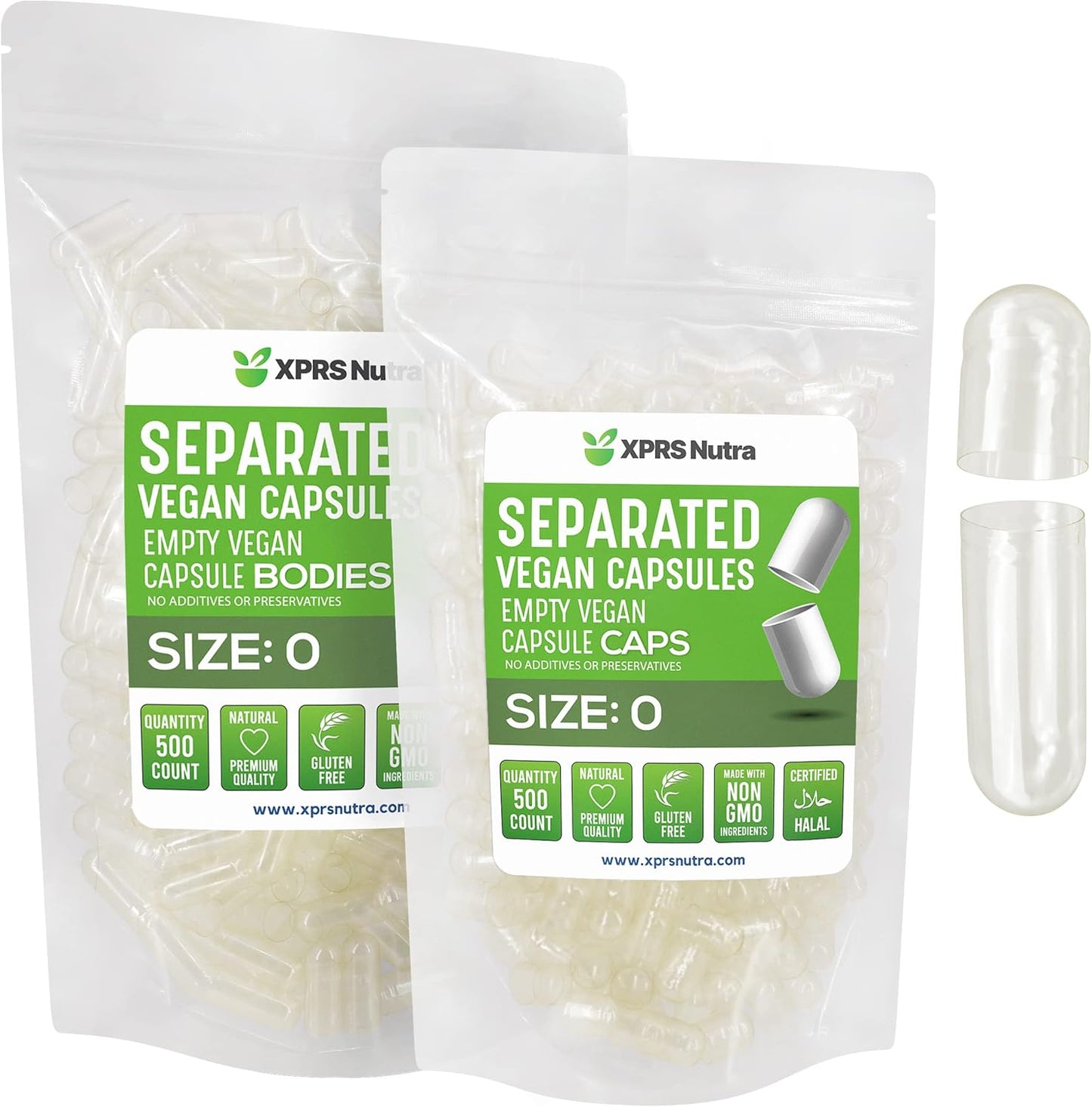 XPRS Nutra Vegan Size 0 Separated Capsules - 500 Count Clear Premium Empty Capsules - görsel 1