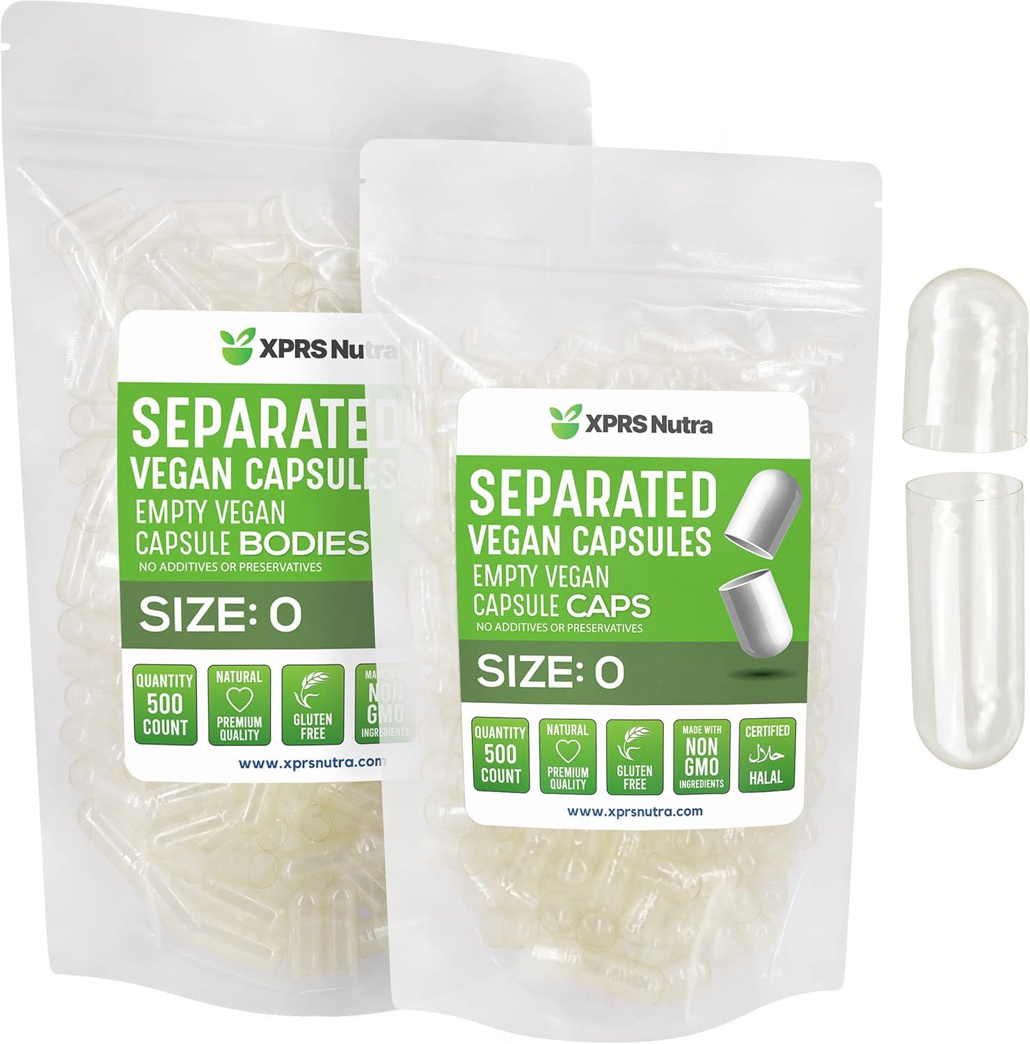 XPRS Nutra Vegan Size 0 Separated Capsules - 500 Count Clear Premium Empty Capsules - görsel 1