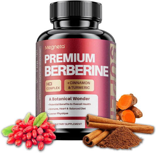 MEGNETA Premium Berberine HCl Complex with Cinnamon & Turmeric – 60 Capsules – Image 1