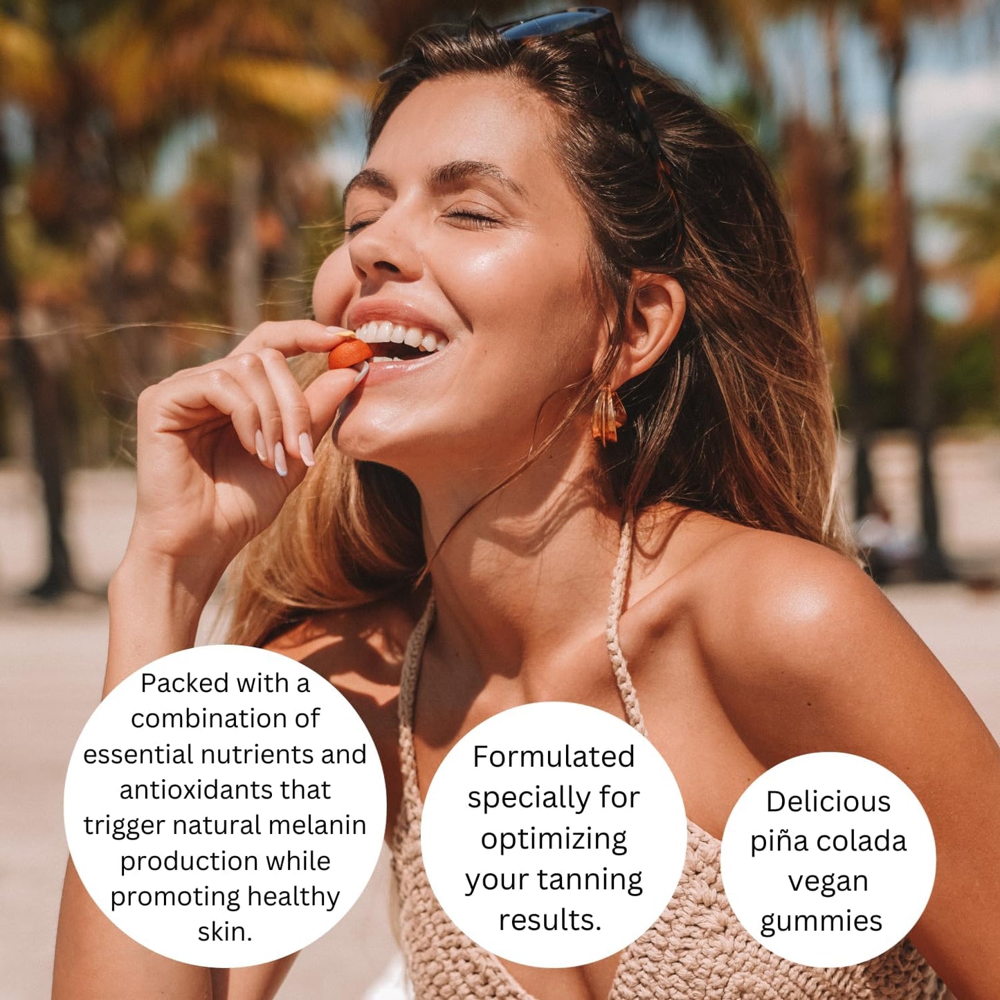 Summer Glow Tanning Gummies - Miami Vice Flavour - Pineapple, Coconut, & Strawberry - Vegan - Gluten free - Dairy-Free - Natural Ingredients - Essential Nutrients - Travel Size - 30-Day Supply - görsel 4