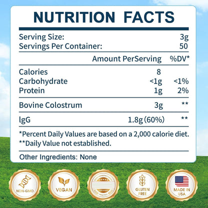 KEDISOM Grass-Fed Bovine Colostrum Powder – Liposomal, High IgG 3000 mg, Gut Health & Immune Support, Unflavoured, 50 Servings