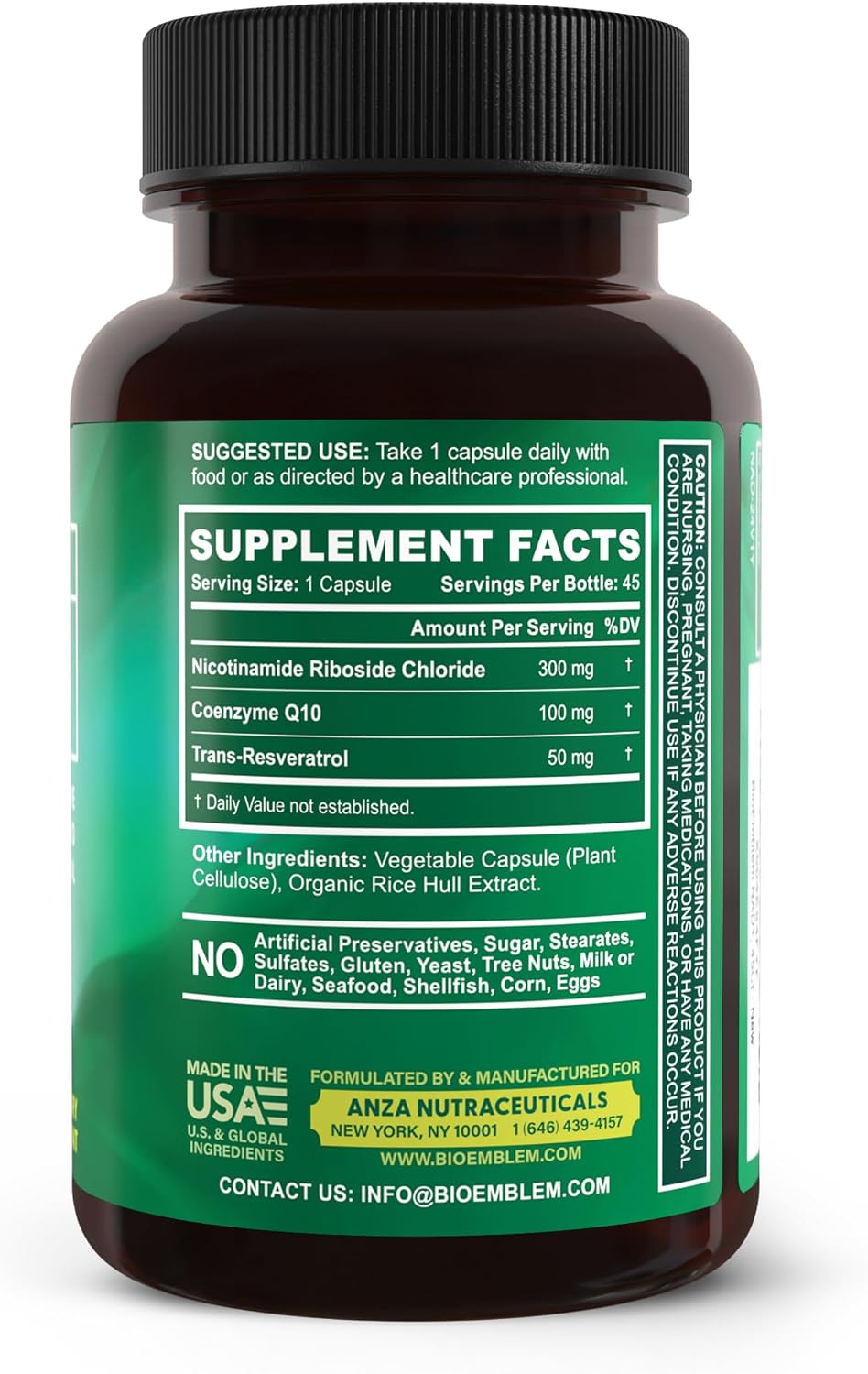 BioEmblem NAD+ Supplement | 300 mg Nicotinamide Riboside with CoQ10 & Resveratrol | Supports Healthy Ageing, Cellular Energy and Cognitive Function | Non-GM, Gluten Free - 45 Capsules - görsel 6