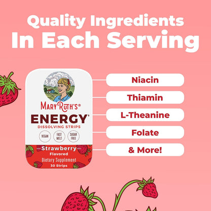 MaryRuth's Energy Dissolving Strips - B Vitamin Complex for Energy Metabolism, Strawberry, 30 Count – Image 5
