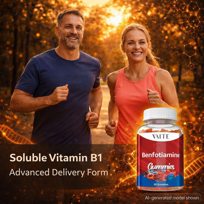 Benfotiamine 320mg Gummies with 45mg L-Leucine Supplement: Essential Vitamin B1 Complex for Men and Women's, Non-GM, Vegan & Gluten Free - Supports Metabolism, Energy & Nervous System Health