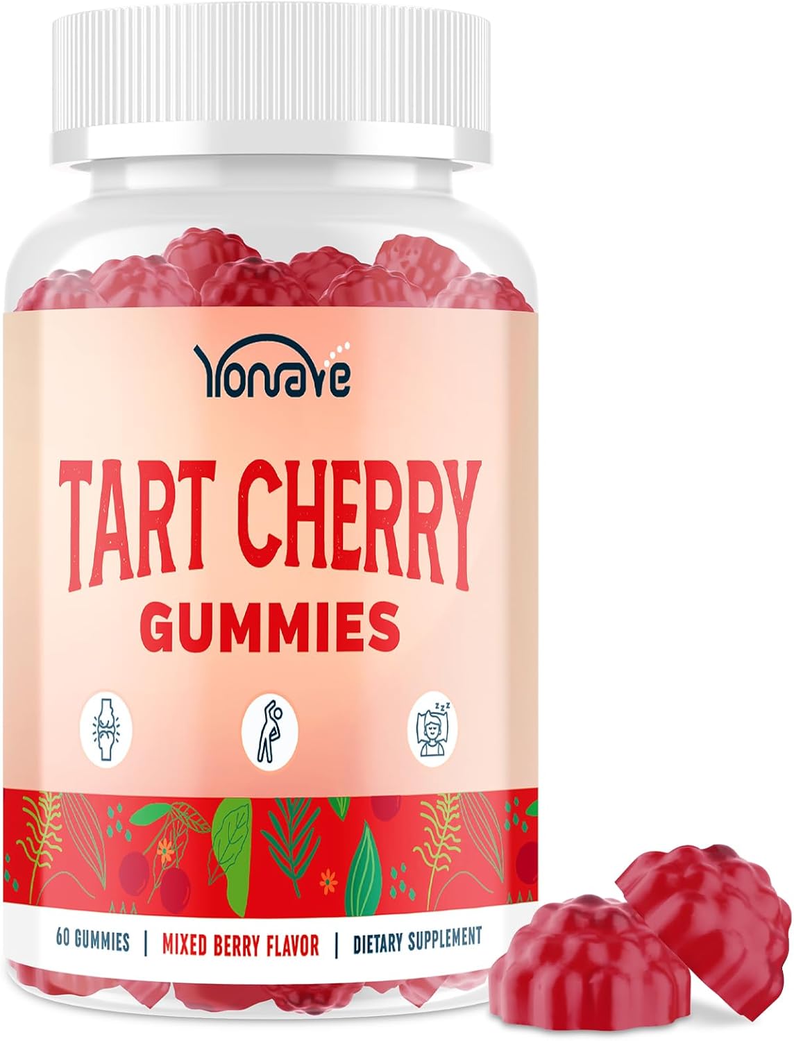 Yonrave Tart Cherry Gummies – Uric Acid Cleanse & Joint Support with Celery Seed – Vegan, Antioxidant Tart Cherry Supplement – Mixed Berry Flavour, 60 Count - görsel 1