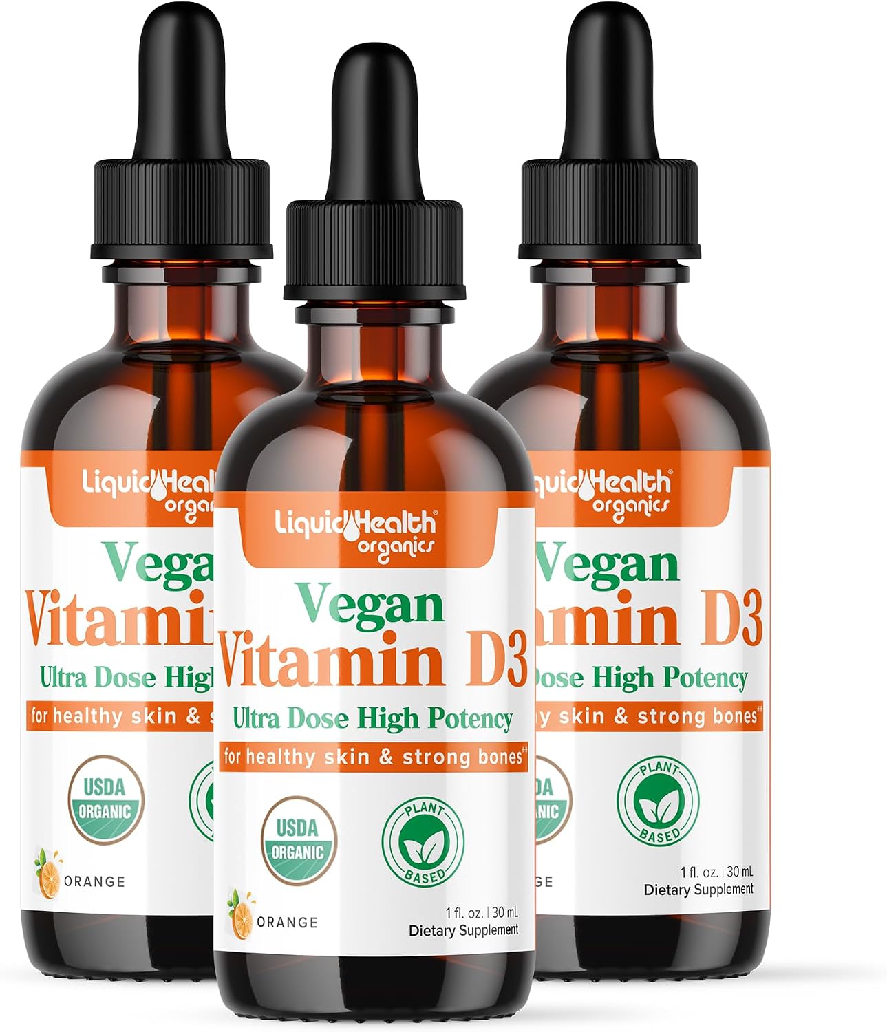 LIQUIDHEALTH Vitamin D3 4000 IU – USDA Certified Organic Vegan Liquid Drops for Immune, Bone & Mood Support (3 Pack) - görsel 1