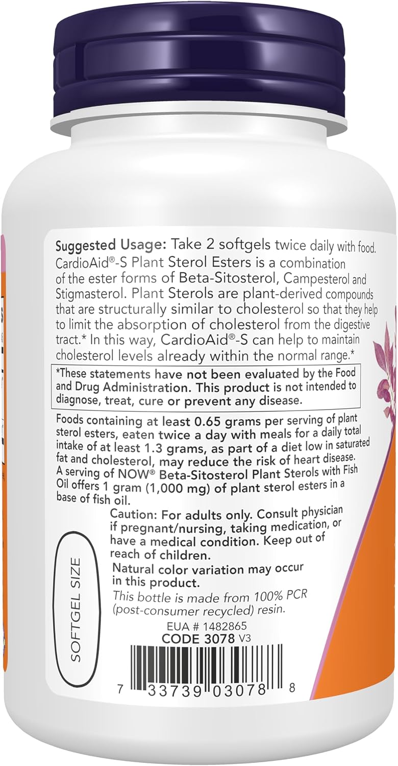 NOW Foods Beta-Sitosterol Plant Sterols with CardioAid-S Plant Sterol Esters and Added Fish Oil - 90 Softgels - görsel 3