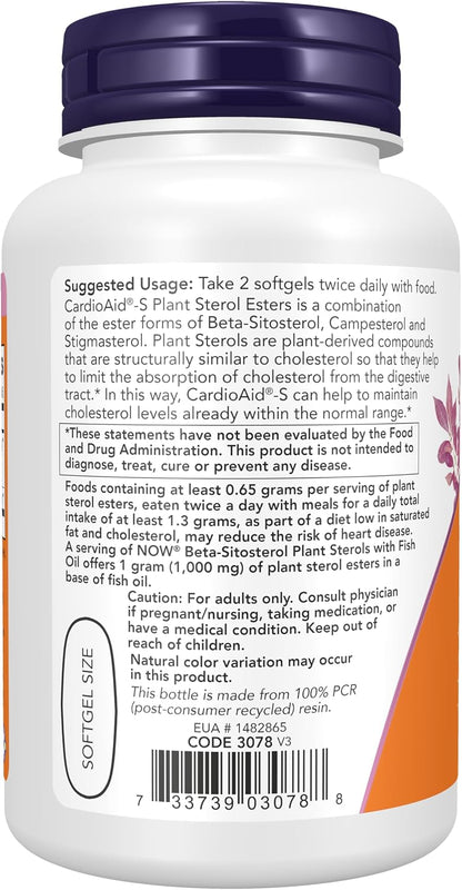 NOW Foods Beta-Sitosterol Plant Sterols with CardioAid-S Plant Sterol Esters and Added Fish Oil - 90 Softgels