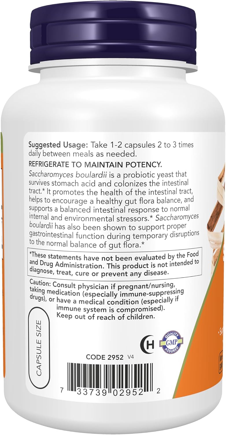 NOW Foods Saccharomyces Boulardii, 5 Billion CFU Probiotic, 120 Veg Capsules - görsel 3