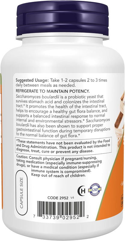NOW Foods Saccharomyces Boulardii, 5 Billion CFU Probiotic, 120 Veg Capsules