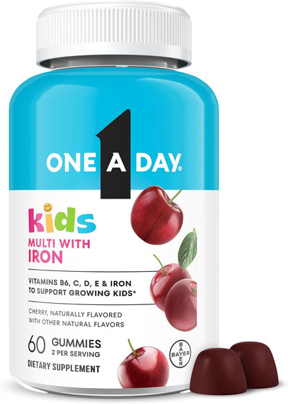 One A Day Kids Multivitamin with Iron Gummy – Iron (12 mg per serving): Helps carry oxygen around the body, – Image 1
