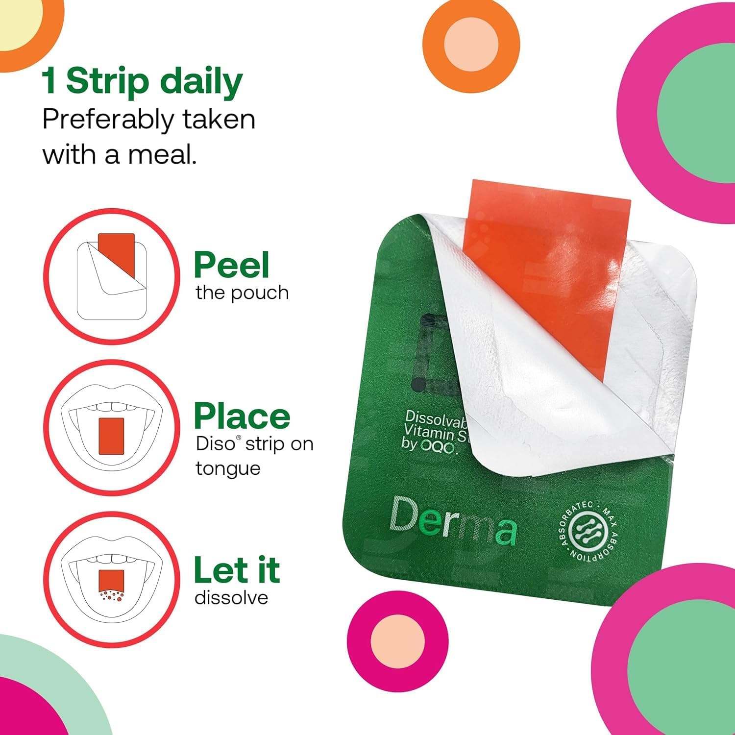 DISO Derma Fast-Dissolving Oral Strips for Hair, Skin & Nails with Biotin, Tropical Watermelon Flavour, Vegan, Sugar-free, Gluten Free, 30 Strips - görsel 2