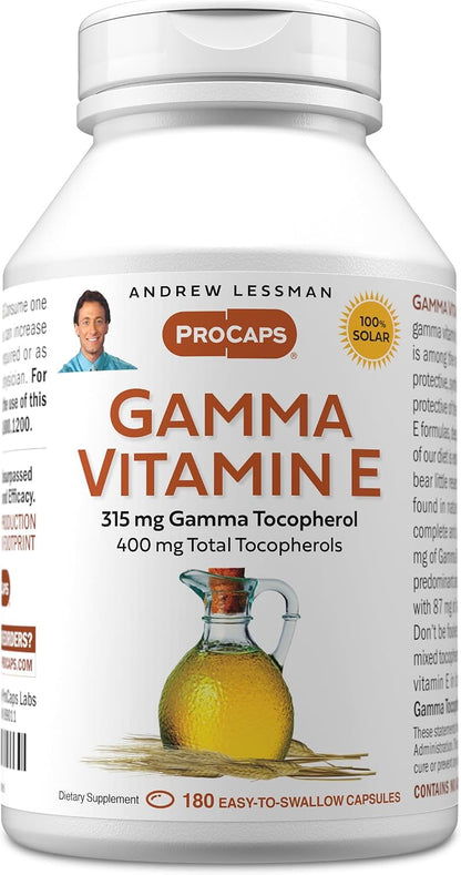 ANDREW LESSMAN Gamma Vitamin E 60 Softgels - 315 mg Gamma Tocopherol, Protective Vitamin E with Four Natural Tocopherols and Ahiflower Oil