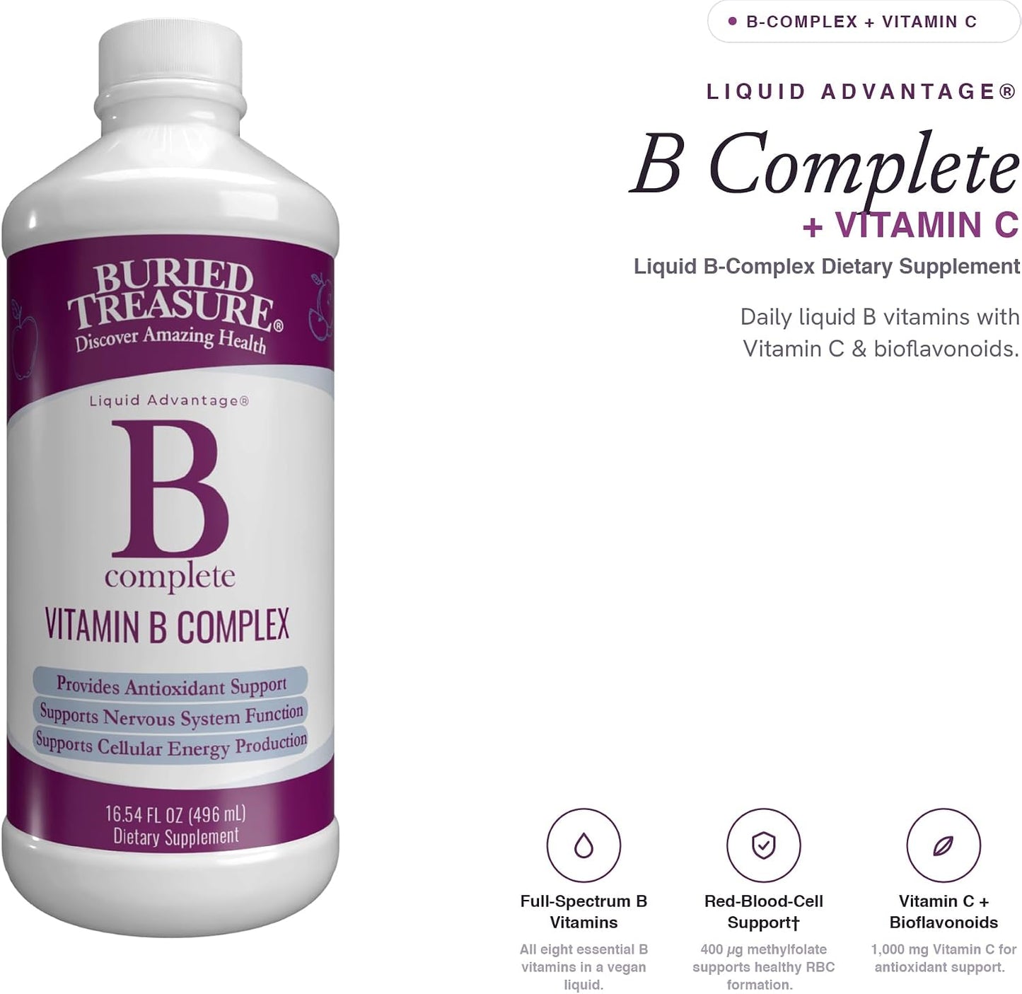 Buried Treasure B Complete Liquid Vitamin B Complex – Methylated B12 & B9, Vegan, Sugar free - görsel 5
