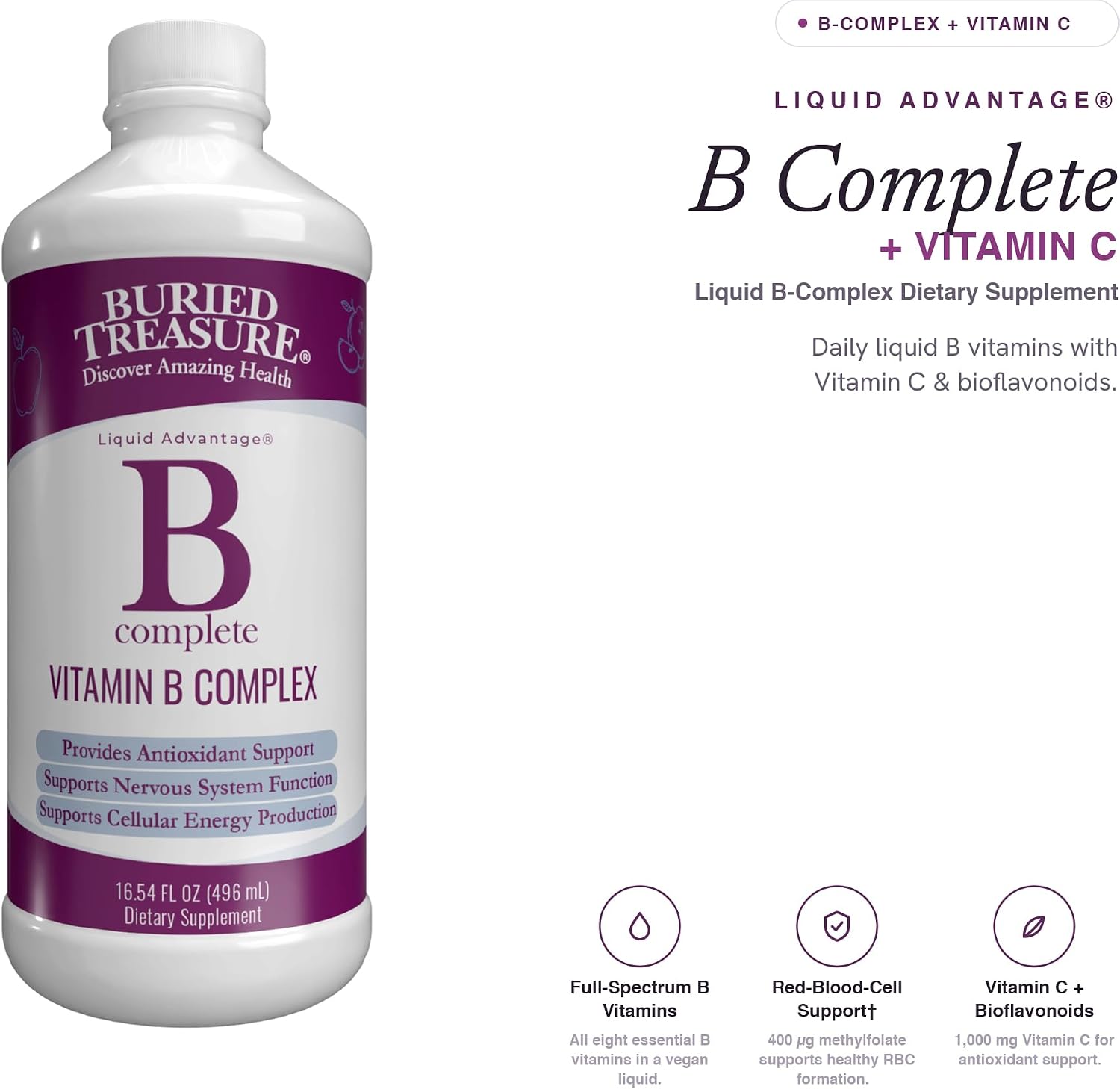 Buried Treasure B Complete Liquid Vitamin B Complex – Methylated B12 & B9, Vegan, Sugar free - görsel 5