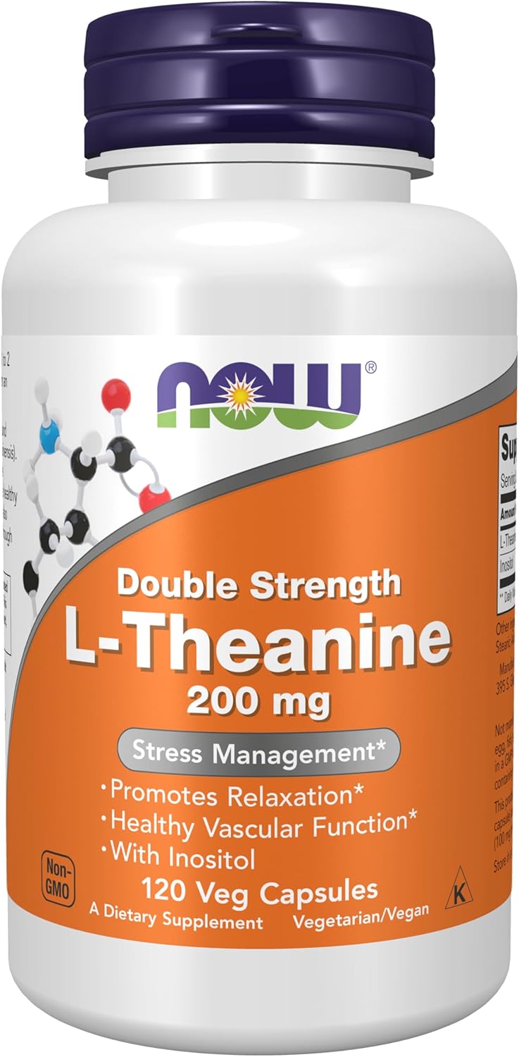 NOW Foods L-Theanine 200 mg with Inositol, Stress Support Supplement, 120 Veg Capsules - görsel 1