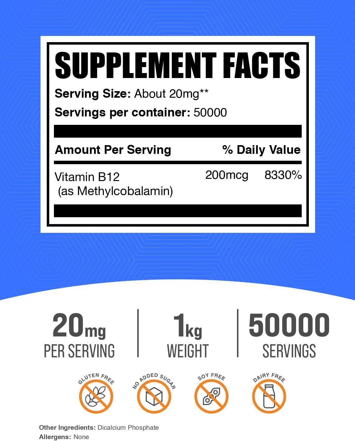 Vitamin B12 Methylcobalamin Powder - 200mcg – High Potency: 200 mcg of pure B12 per 20 mg serve. – Image 2