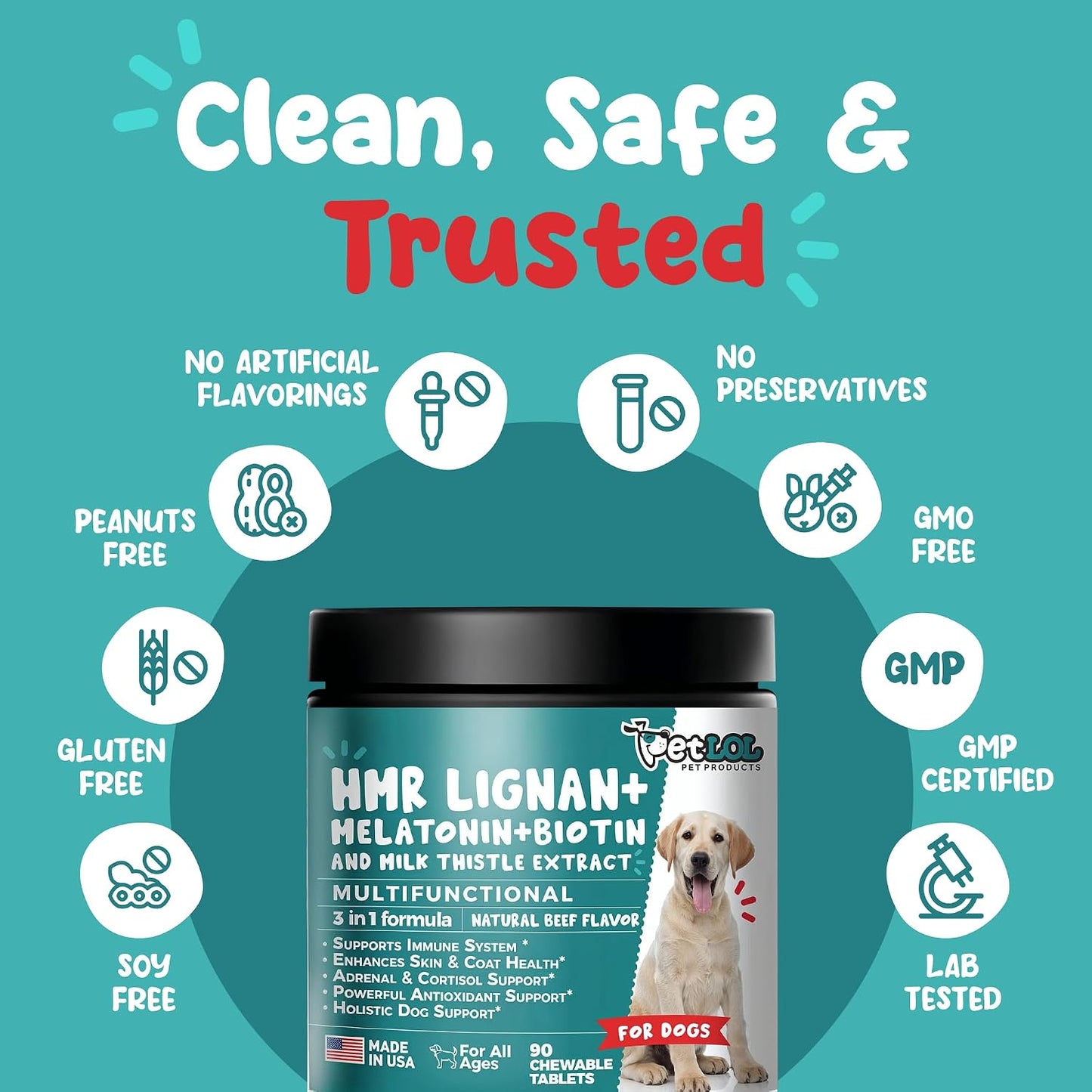 HMR Lignan + Melatonin + Biotin + Milk Thistle for Dogs | 4-in-1 Formula | 90 Chewable Tablets | Natural Beef Flavour - görsel 6