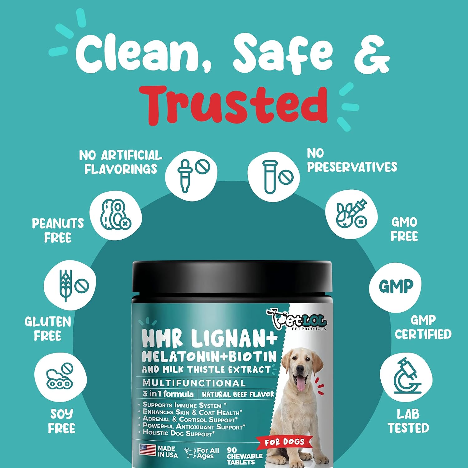 HMR Lignan + Melatonin + Biotin + Milk Thistle for Dogs | 4-in-1 Formula | 90 Chewable Tablets | Natural Beef Flavour - görsel 6