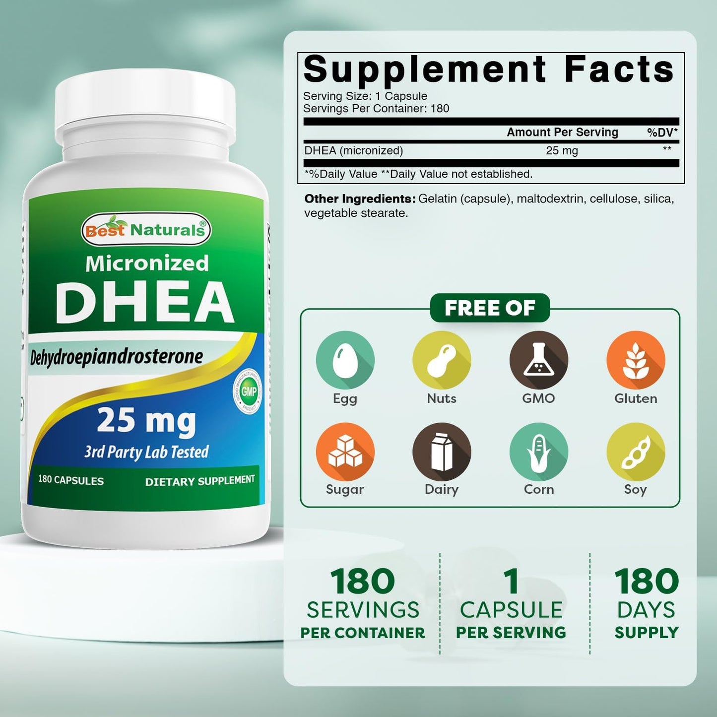 Best Naturals Micronised DHEA 25 mg 180 Capsules - görsel 2