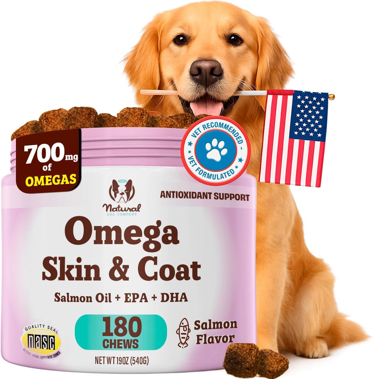 Natural Dog Company Omega Chews for Dogs – Skin and Coat Health: Omega-3s help maintain a healthy skin barrier, – Image 1