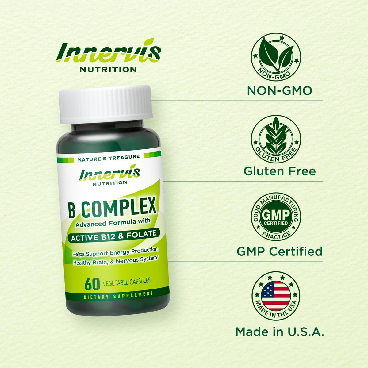 Bioactive B Complex with Active B12 & Folate – Supports Energy, Brain & Nerve Health, 60 Vegan Capsules – Image 5