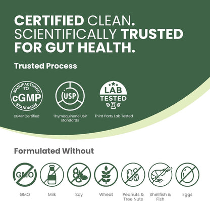 Gut Health Supplements for Healthy Digestion & Gut Repair | Advanced Formula with Bioavailable Black Seed Oil with 3% Thymoquinone | Gut Health Supplements for Women's & Men | 60 Soft-gels