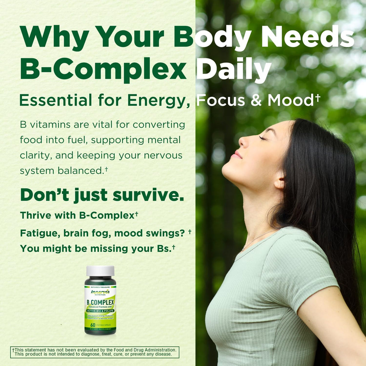 Bioactive B Complex with Active B12 & Folate – Supports Energy, Brain & Nerve Health, 60 Vegan Capsules – Image 2