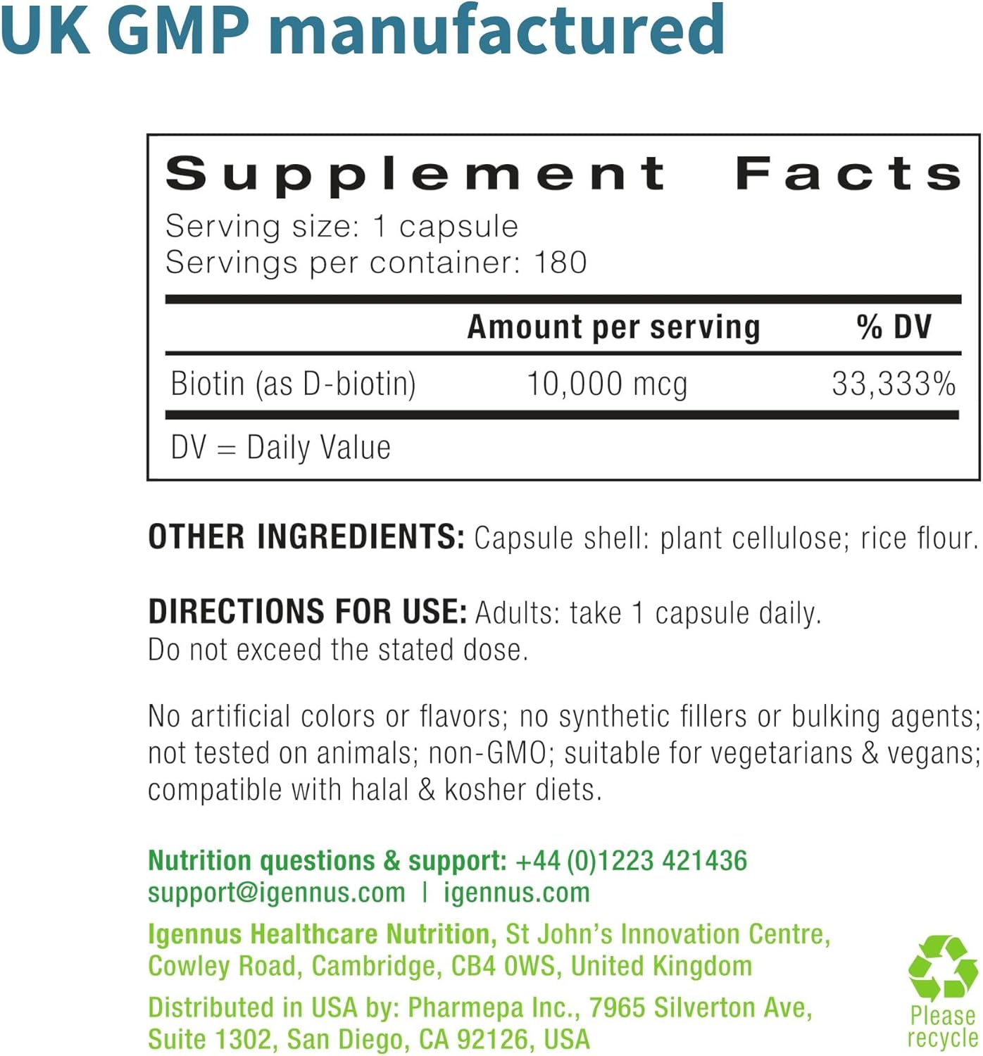 Igennus Clean Biotin 10,000mcg – High Potency Vitamin B7, Vegan, 180 Capsules - görsel 5