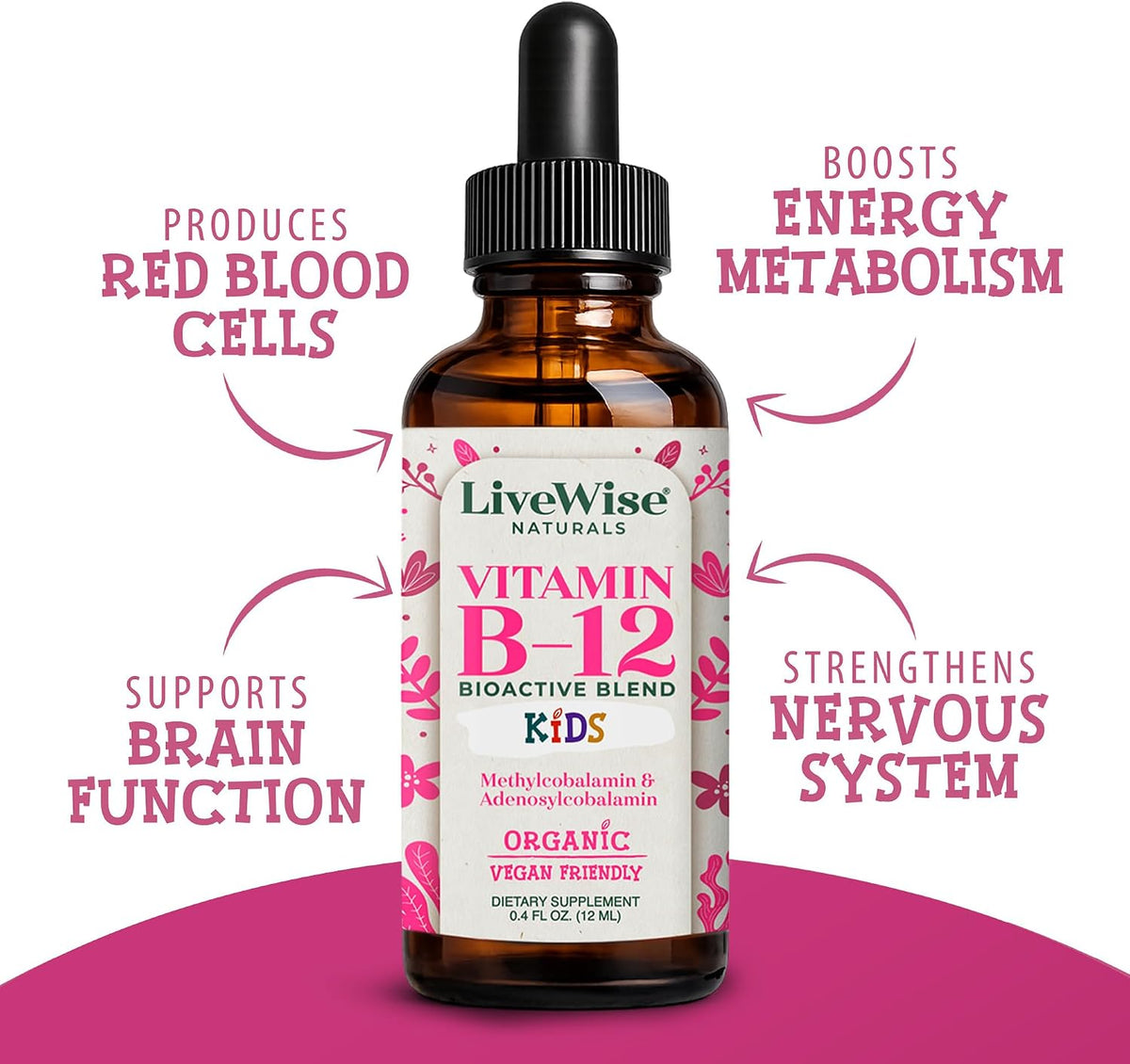 Live Wise Naturals Organic Vitamin B12 Liquid Drops for Kids, 12 mL – Image 3