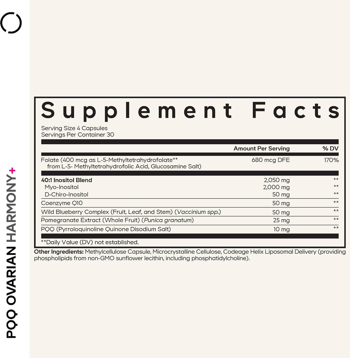 Codeage PQQ Ovarian Harmony+ - Liposomal Formula with PQQ, Myo-Inositol & D-Chiro-Inositol 40:1 Blend, Folate 5-MTHF, CoQ10, – Image 2